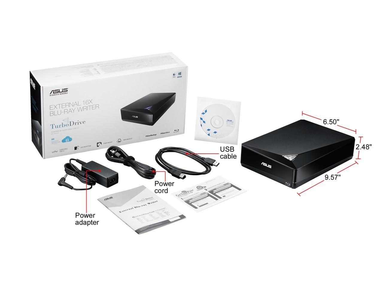 Asus Bw-16D1X-U/Blk/G/As 16X External Blu-Ray Writer (Black), Retail