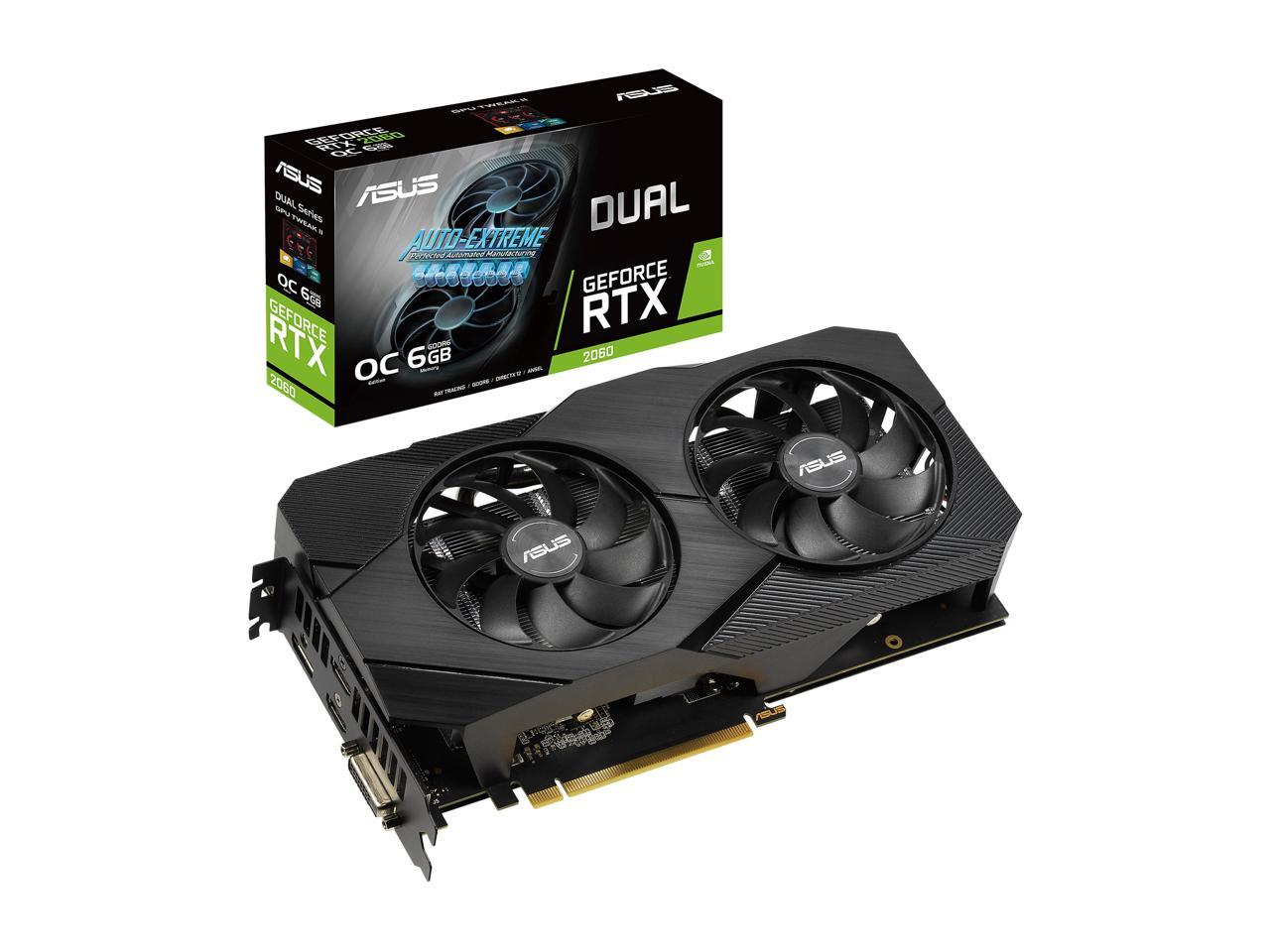 Asus Geforce Rtx 2060 Overclocked 6G Gddr6 Dual-Fan Evo Edition Vr Ready Hdmi Displayport Dvi Graphics Card (Dual-Rtx2060-O6G-Evo)