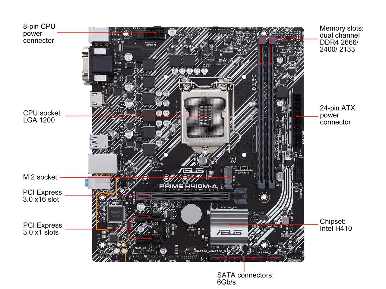 Asus Prime H410M-A/Csm Lga1200/ Intel H410/ Ddr4/ Sata3&Usb3.2/ M.2/ Matx Motherboard