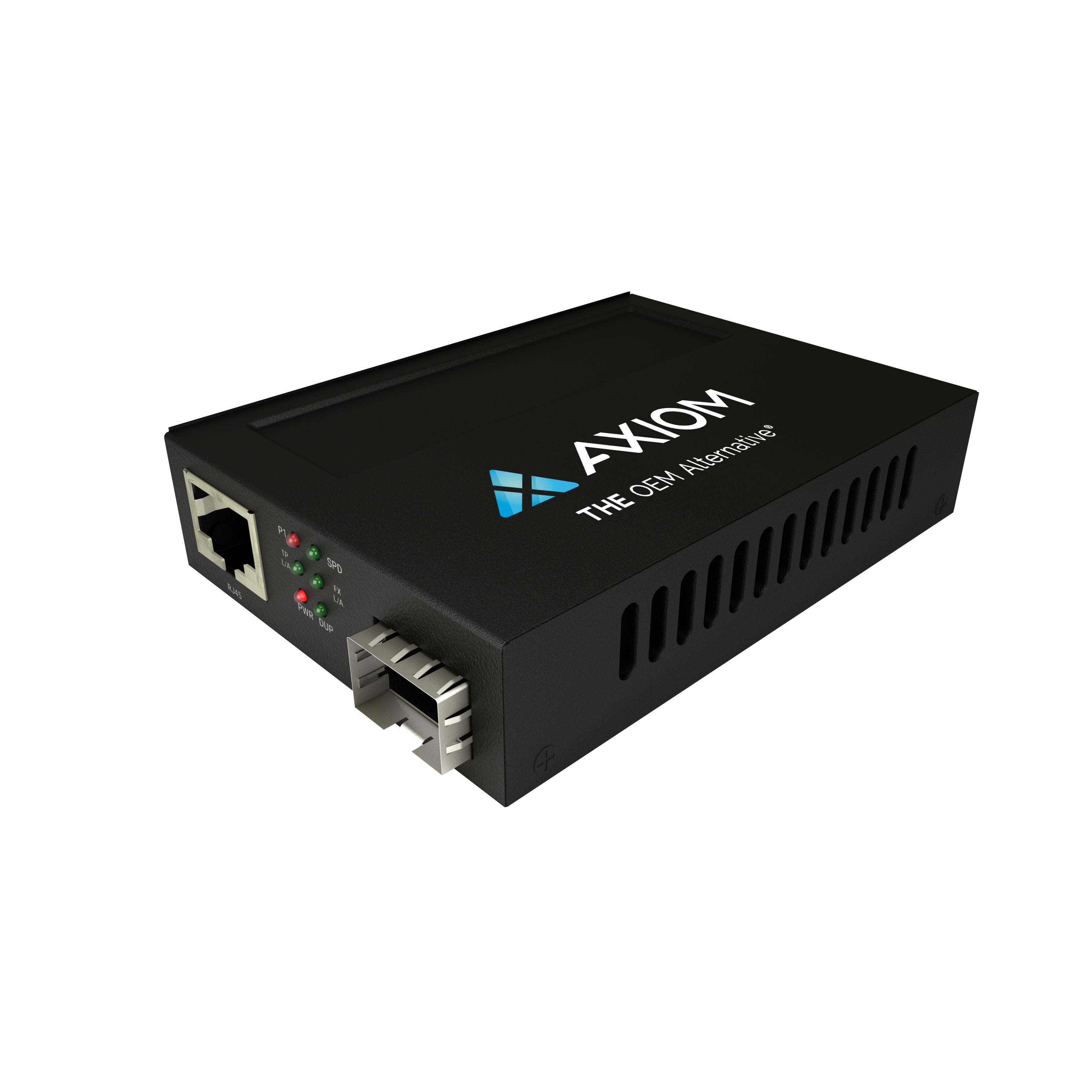 Axiom 1Gbs POE+ RJ45 to SFP Fiber Media Converter - Open SFP Port | TecISoft MCP32-T2-SFP-AX