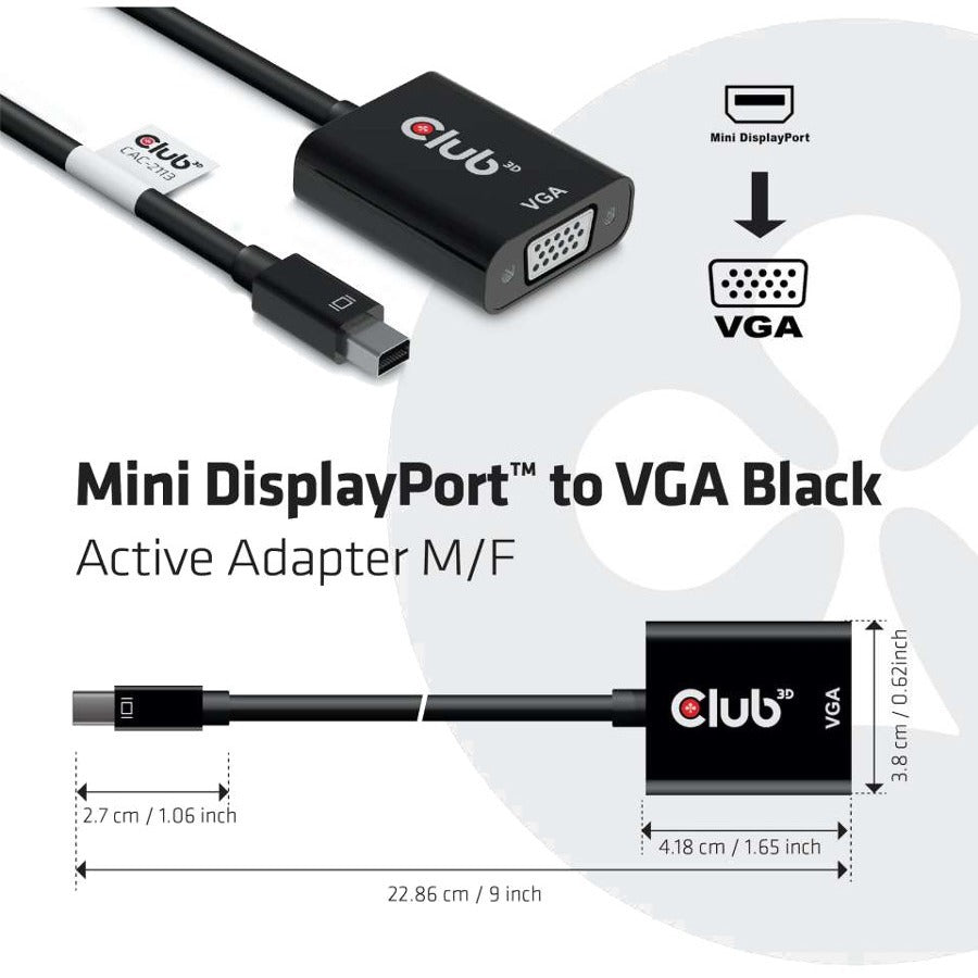 Club 3D MiniDisplayPort to VGA Black Active Adapter M/F CAC-2113