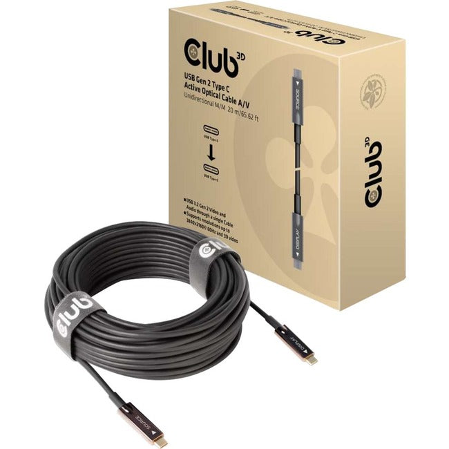 Club 3D USB Gen 2 Type C Active Optical Cable A/V Unidirectional M/M 20 m/ 65.62 ft CAC-1589