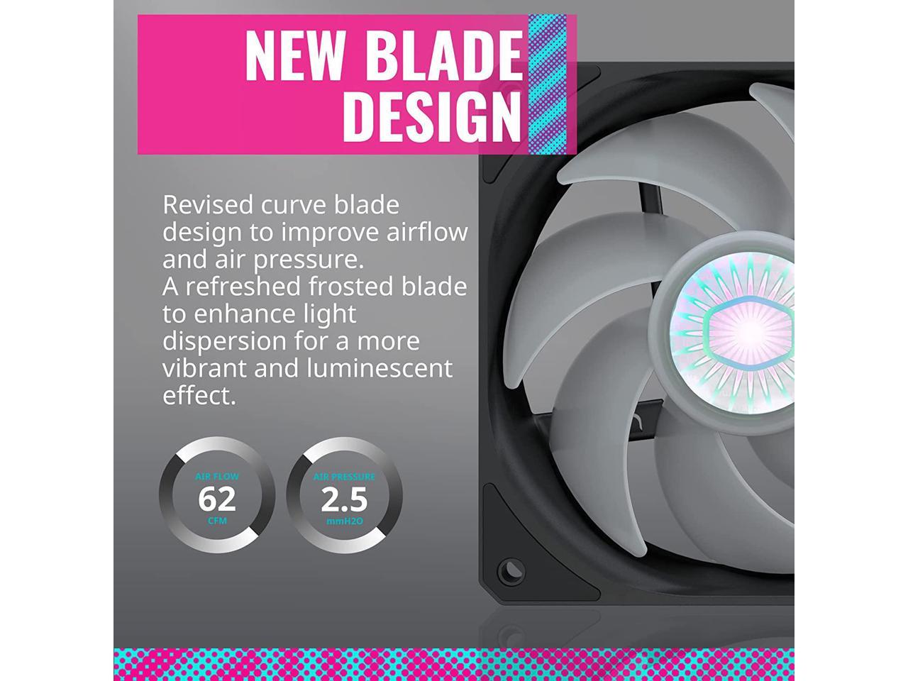 Cooler Master Sickleflow 120 V2 Red Led Square Frame Fan With Air Balance Curve Blade Design, Sealed