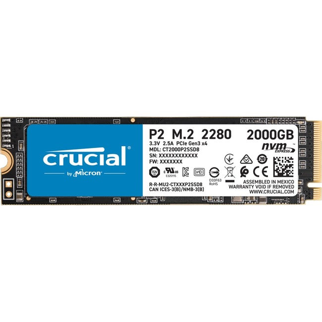 Crucial P2 CT2000P2SSD8 2 TB Solid State Drive - M.2 2280 Internal - PCI Express NVMe (PCI Express NVMe 3.0 x4) CT2000P2SSD8T
