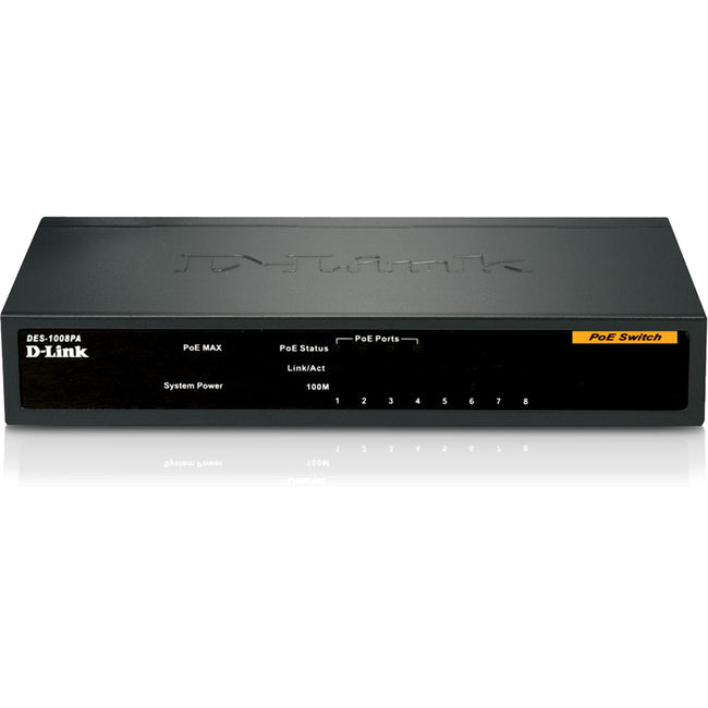 D-Link Des-1008Pa 8-Port 10/100 Unmanaged Metal Desktop Switch With 4 Poe Ports