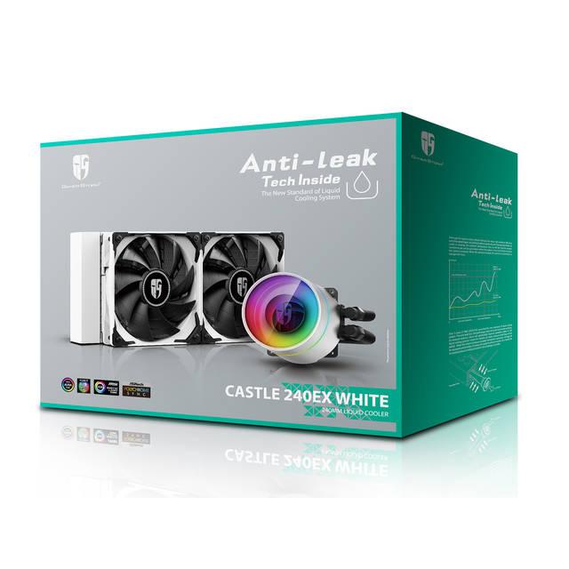 Deepcool Castle 240 Ex White Captain 240Ex Rgb V2, Aio Liquid Cpu Cooler, Anti-Leak Technology