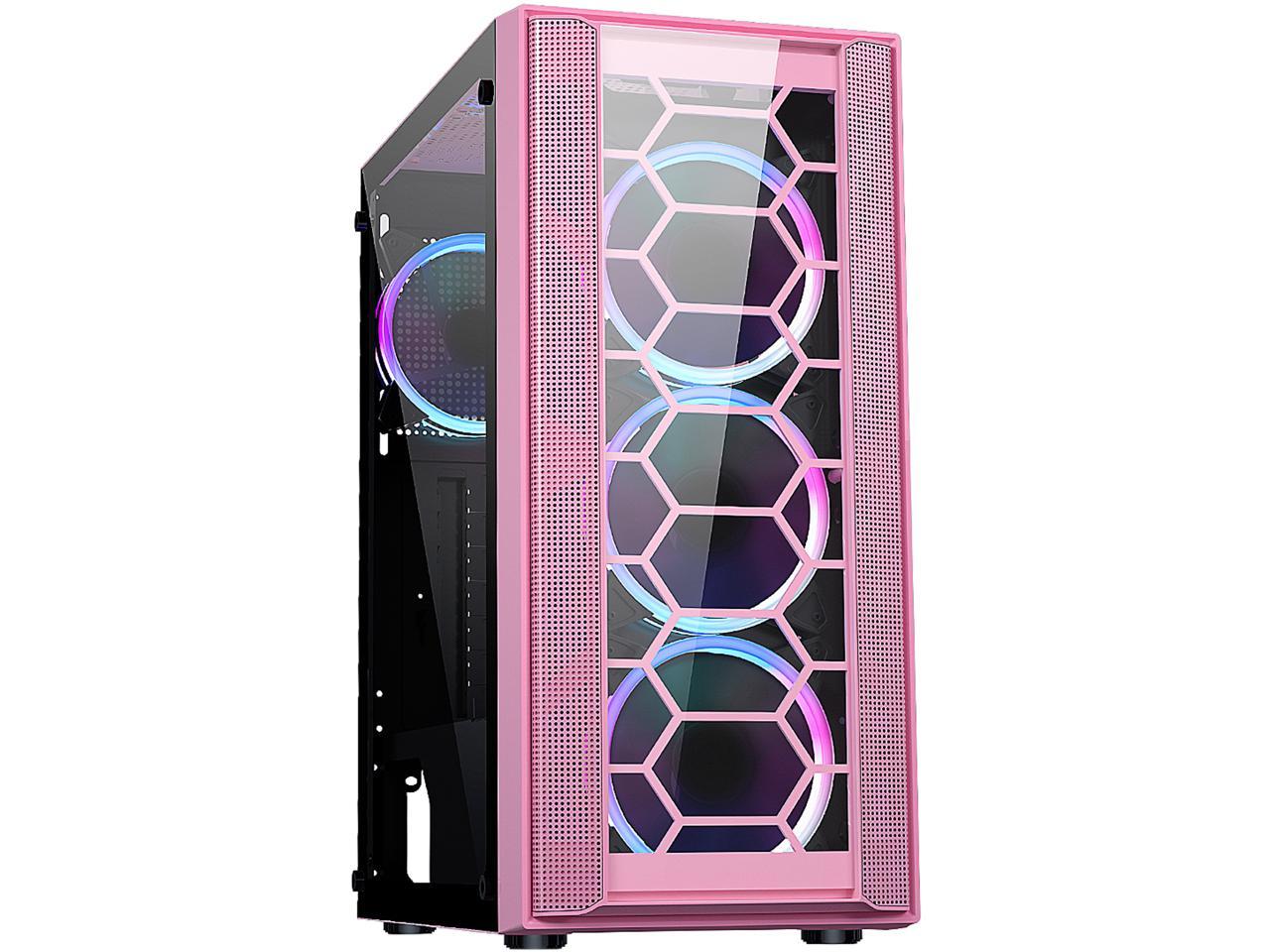 Diypc Rainbow-Flash-F4-P Pink Usb 3.0 Steel / Tempered Glass Atx Mid Tower Computer Case, 4 X 120Mm Autoflow Rainbow Led Fans (Pre-Installed)