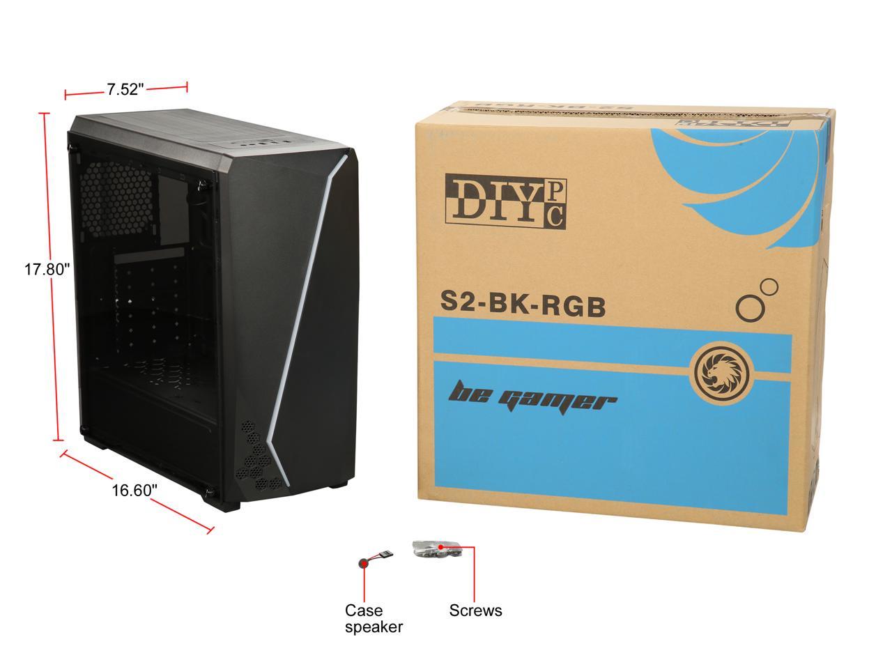 Diypc S2-Bk-Rgb Black Usb3.0 Steel/ Tempered Glass Atx Mid Tower Gaming Computer Case W/Tempered Glass Panel And Addressable Rgb Led Strip