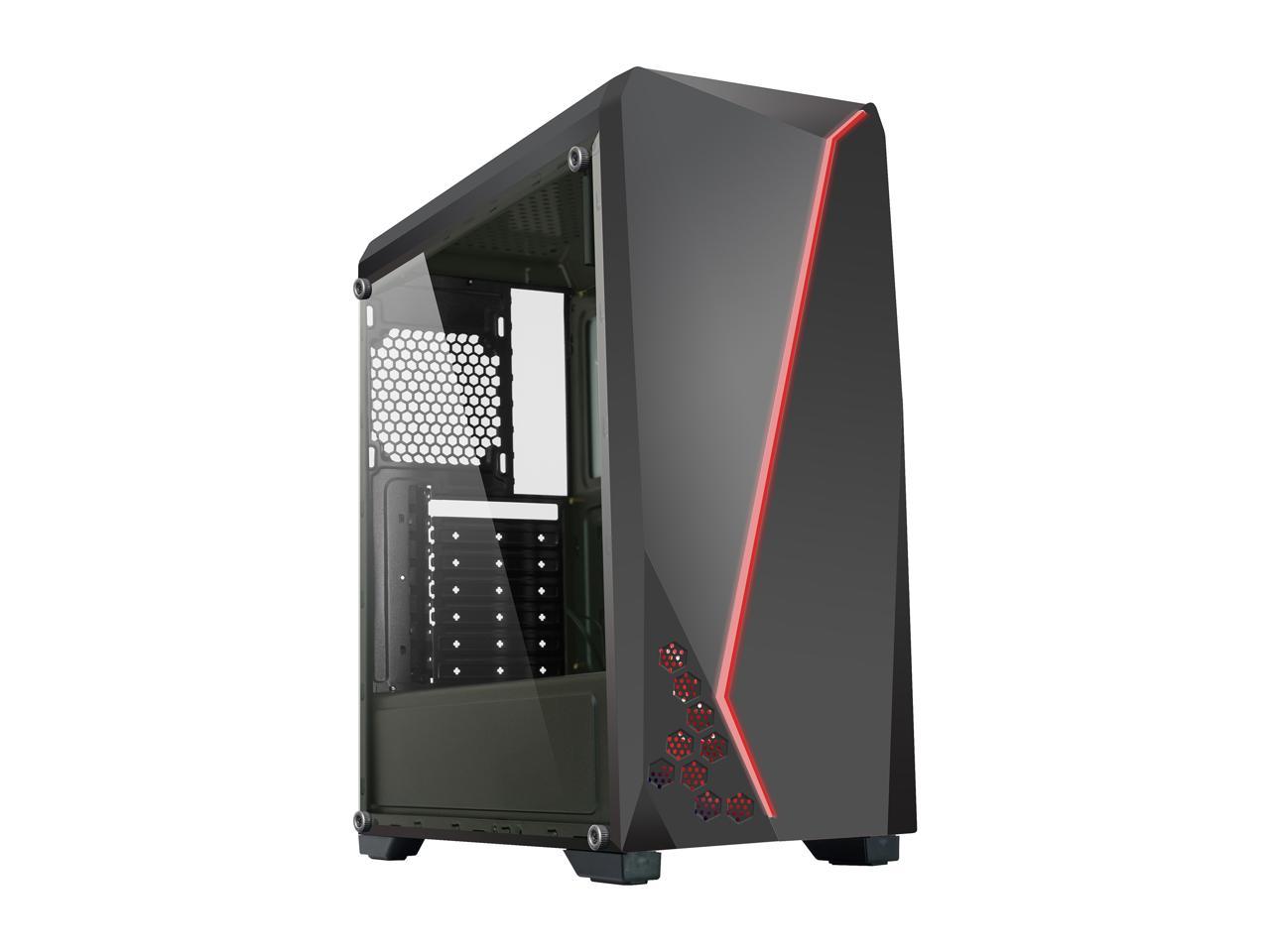 Diypc S2-Bk-Rgb Black Usb3.0 Steel/ Tempered Glass Atx Mid Tower Gaming Computer Case W/Tempered Glass Panel And Addressable Rgb Led Strip