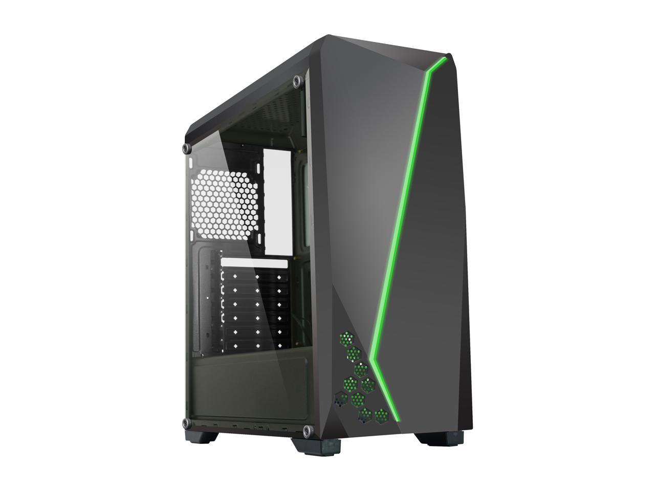 Diypc S2-Bk-Rgb Black Usb3.0 Steel/ Tempered Glass Atx Mid Tower Gaming Computer Case W/Tempered Glass Panel And Addressable Rgb Led Strip