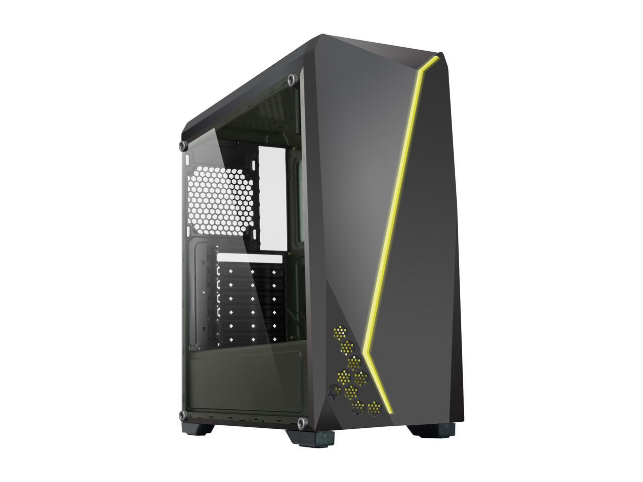 Diypc S2-Bk-Rgb Black Usb3.0 Steel/ Tempered Glass Atx Mid Tower Gaming Computer Case W/Tempered Glass Panel And Addressable Rgb Led Strip