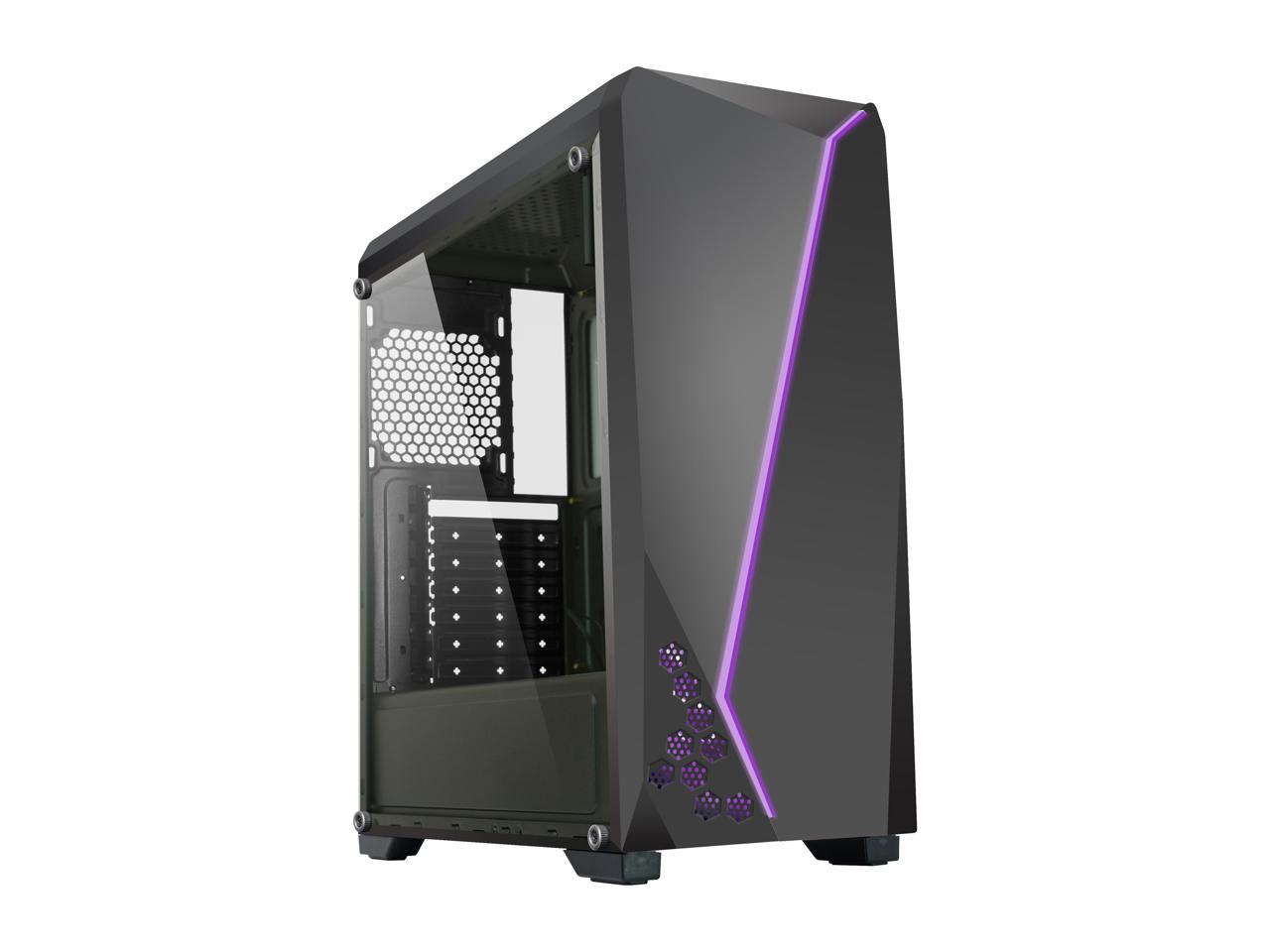 Diypc S2-Bk-Rgb Black Usb3.0 Steel/ Tempered Glass Atx Mid Tower Gaming Computer Case W/Tempered Glass Panel And Addressable Rgb Led Strip
