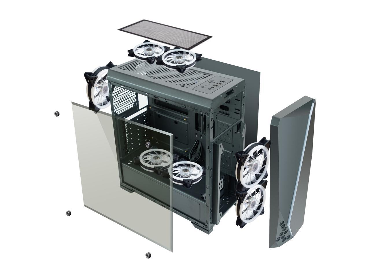 Diypc S2-Bk-Rgb Black Usb3.0 Steel/ Tempered Glass Atx Mid Tower Gaming Computer Case W/Tempered Glass Panel And Addressable Rgb Led Strip