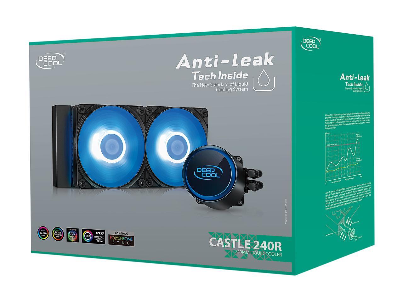 Deepcool Castle 240R Aio Liquid Cpu Cooler, Anti-Leak Technology, 120Mm Rgb Pwm Fan, 12V 4-Pin Motherboard Connector, Intel/ Amd Am4