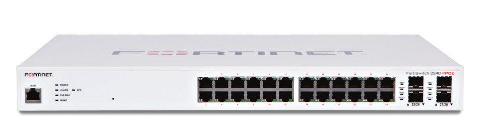 Fortinet Layer 2/3 Fortigate Switch Controller Compatible Poe+ Switch With 24 X Ge Rj45 Ports, 4 X Ge Sfp, With Automatic Max 370W Poe Output Limit