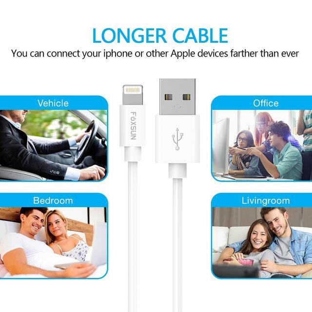 Foxsun Am001002 Iphone Charging Cable 3.3 Ft/1M Lightning Cable For Iphone 7/7Plus/6/6Plus/6S/6S Plus/5/5S/5C/Se, Ipad Pro/Air/Mini (White)
