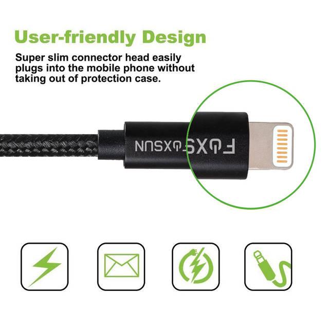 Foxsun Am001022 Iphone Charging Cable 6.6 Ft/2M Nylon Braided Lightning Cable For Iphone