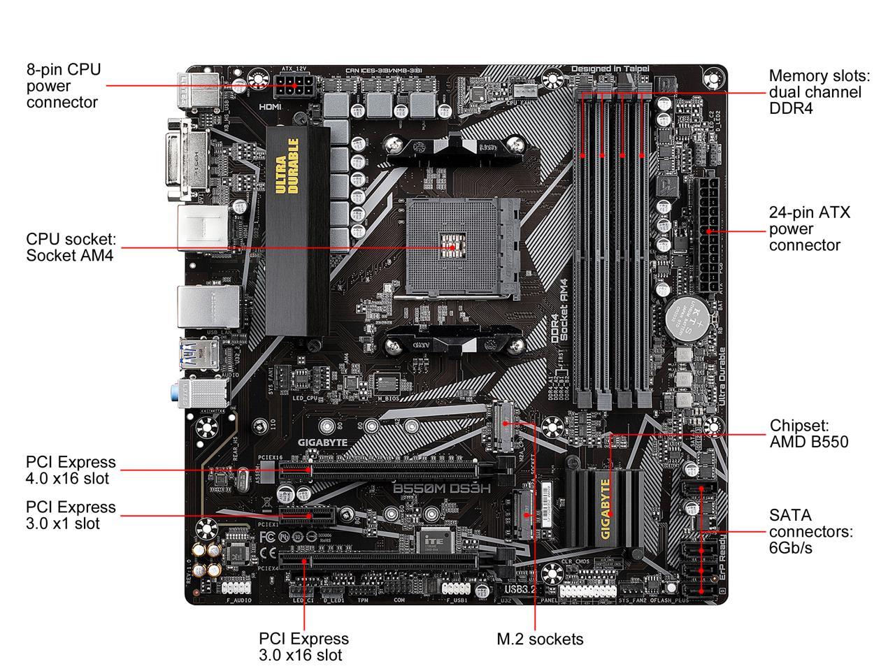 Gigabyte B550M Ds3H Am4 Amd B550 Micro-Atx Motherboard With Dual M.2, Sata 6Gb/S, Usb 3.2 Gen 1, Pcie 4.0
