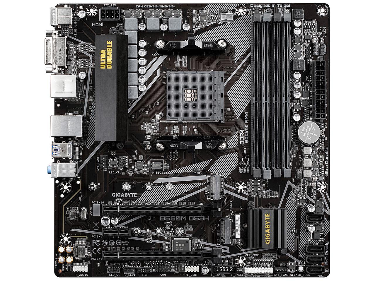 Gigabyte B550M Ds3H Am4 Amd B550 Micro-Atx Motherboard With Dual M.2, Sata 6Gb/S, Usb 3.2 Gen 1, Pcie 4.0
