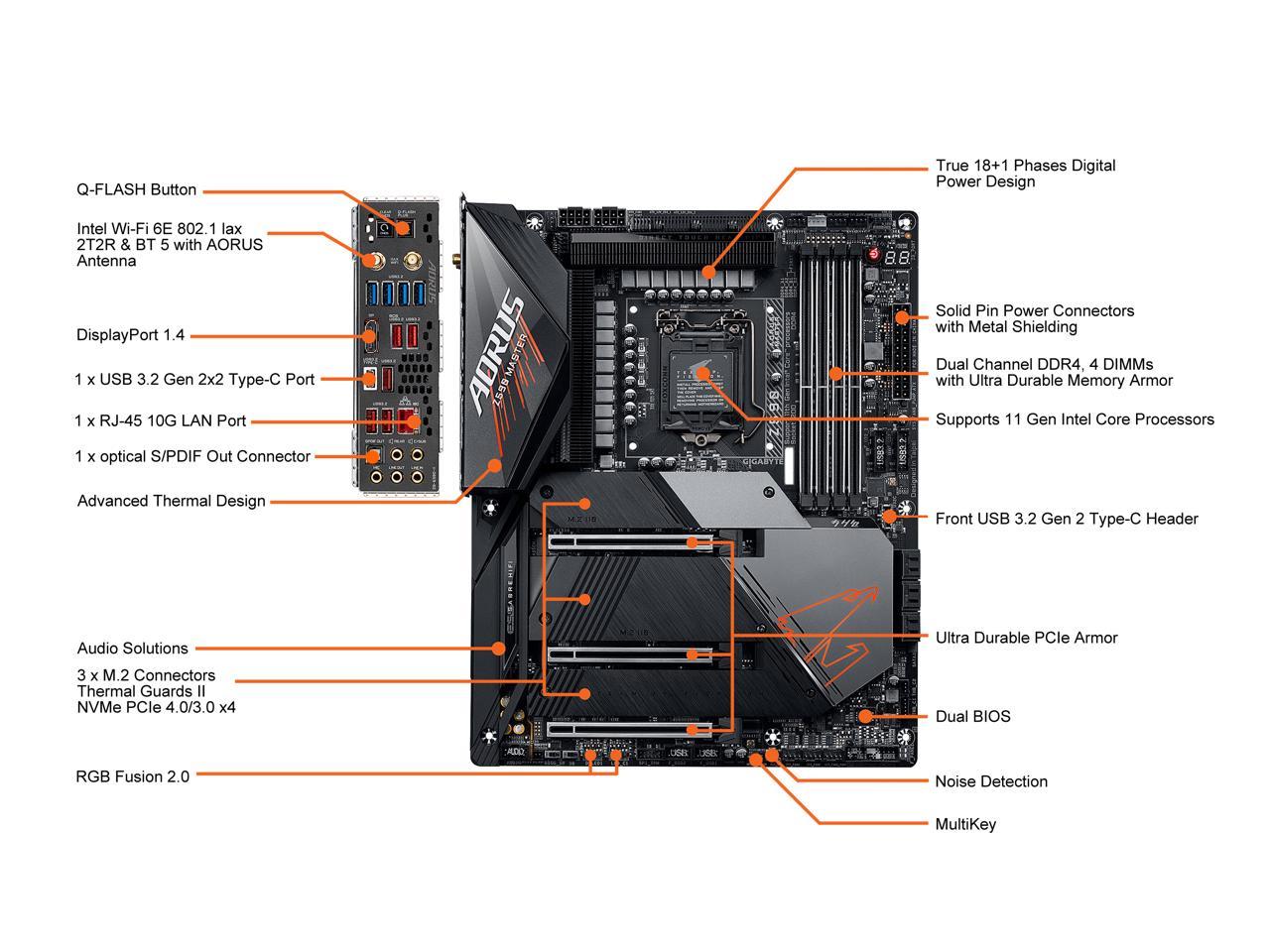 Gigabyte Z590 Aorus Master Lga 1200 Intel Z590 Atx Motherboard With Triple M.2, Pcie 4.0, Usb 3.2 Gen2X2 Type-C, Intel Wifi 6E, Aquantia 10Gbe Lan