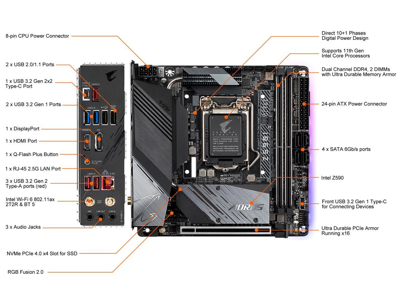 Gigabyte Z590I Aorus Ultra Lga 1200 Intel Z590 Mini-Itx Motherboard With Dual M.2, Pcie 4.0