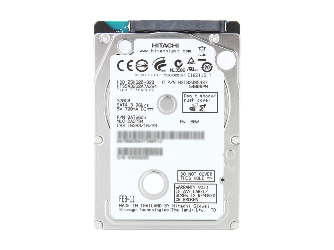 Hgst Travelstar Z5K320 Hts543232A7A384 (Part#: 0A78603) 320Gb 5400 Rpm 8Mb Cache Sata 3.0Gb/S 2.5" Internal Notebook Hard Drive Bare Drive