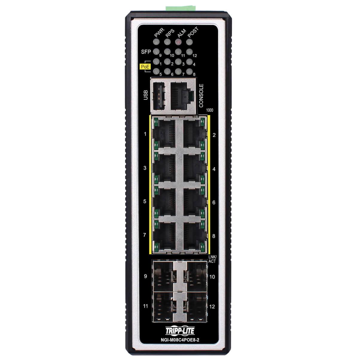 Industrial Ethernet Switch - 8-Port Managed Gigabit PoE+ with SFP | Tripp Lite NGI-M08C4POE8-2