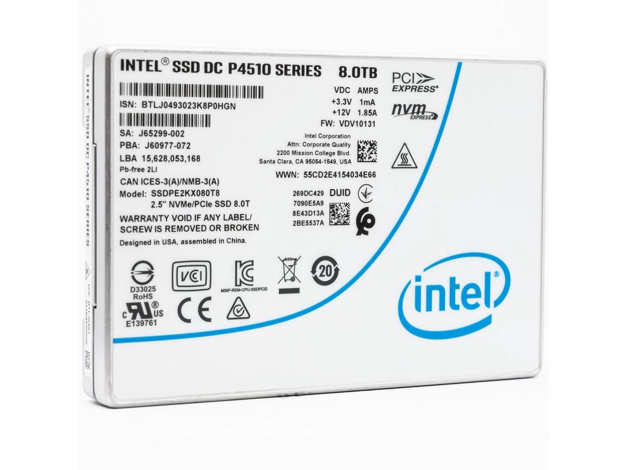 Intel Dc P4510 Ssdpe2Kx080T801 2.5" U.2 8Tb Pcie Nvme 3.1 X4 64-Layer 3D Tlc Nand Solid State Disk - Enterprise