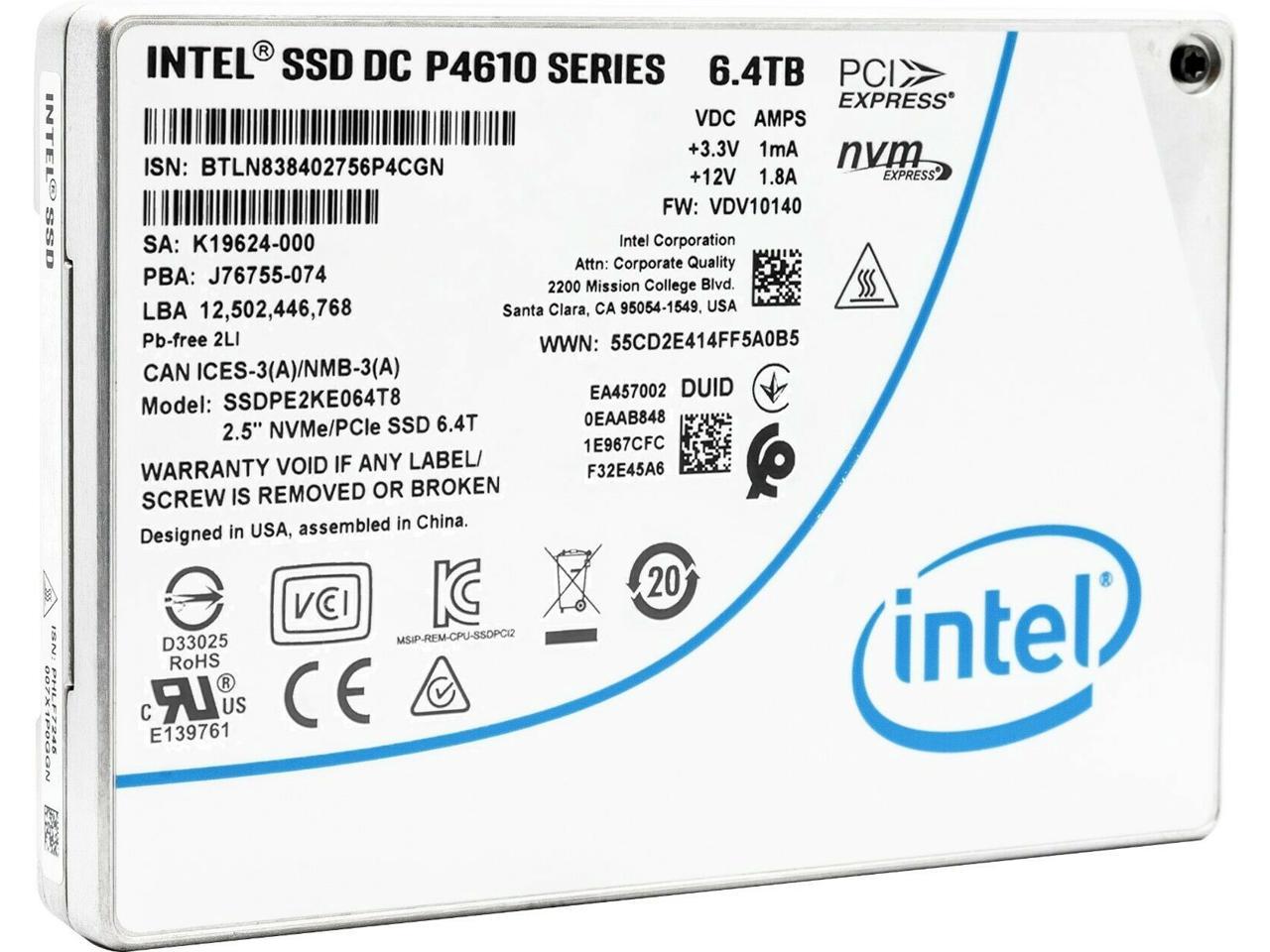 Intel Dc P4610 1.6Tb Pcie 3.1 X4 Nvme U.2 2.5" Enterprise Ssd (Ssdpe2Ke016T801)