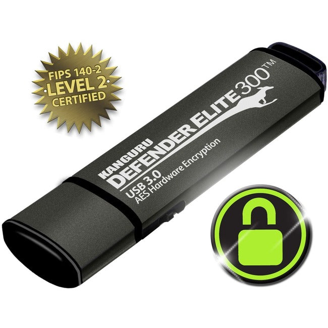 Kanguru Defender Elite300™ FIPS 140-2 Certified, AES XTS 256-Bit Hardware Encrypted USB 3 Secure Flash Drive with Physical Write Protect Switch, 256G KDFE300-256G