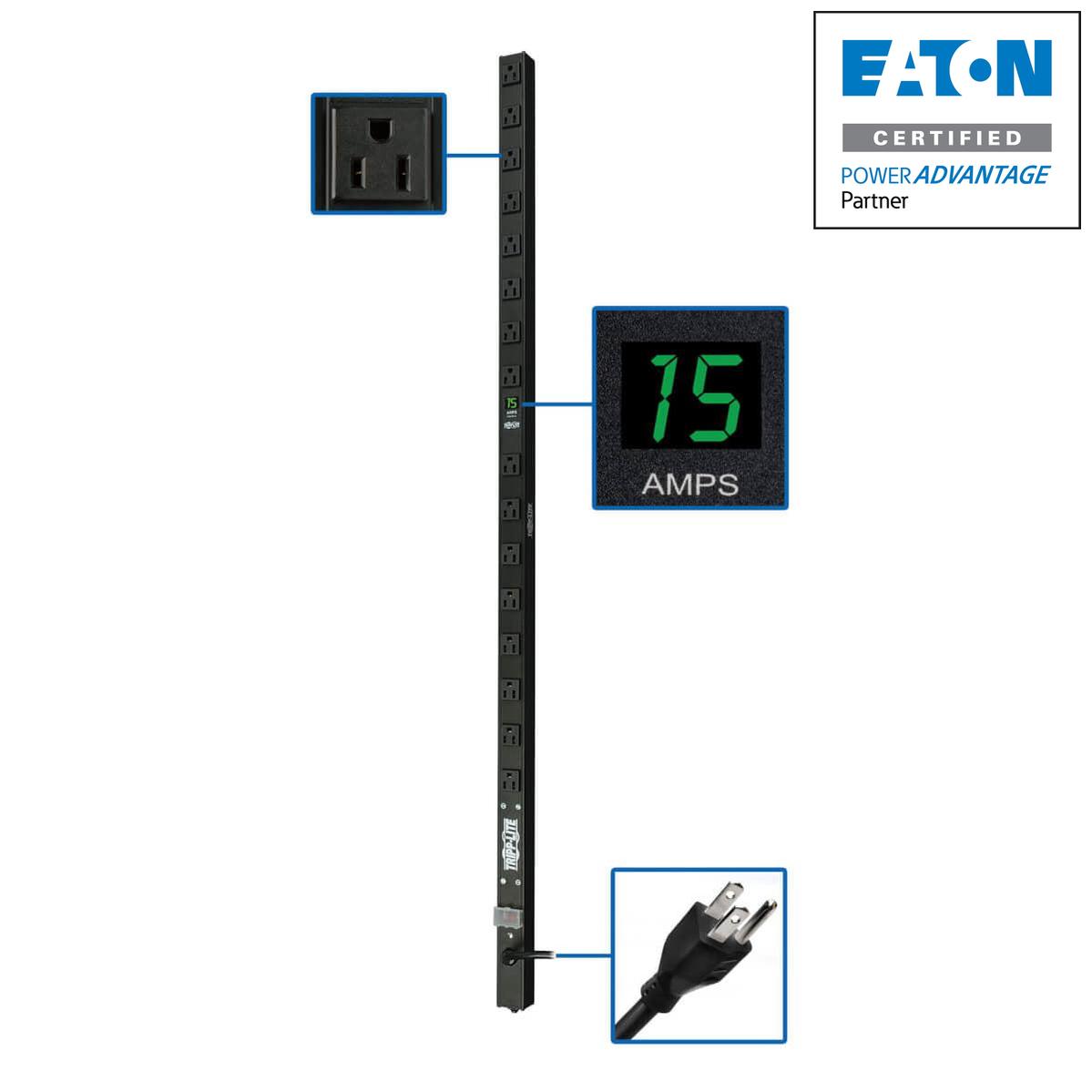 Local Metered PDU 1.4kW - Vertical Power Distribution Unit with Digital Display | Tripp Lite PDUMV15