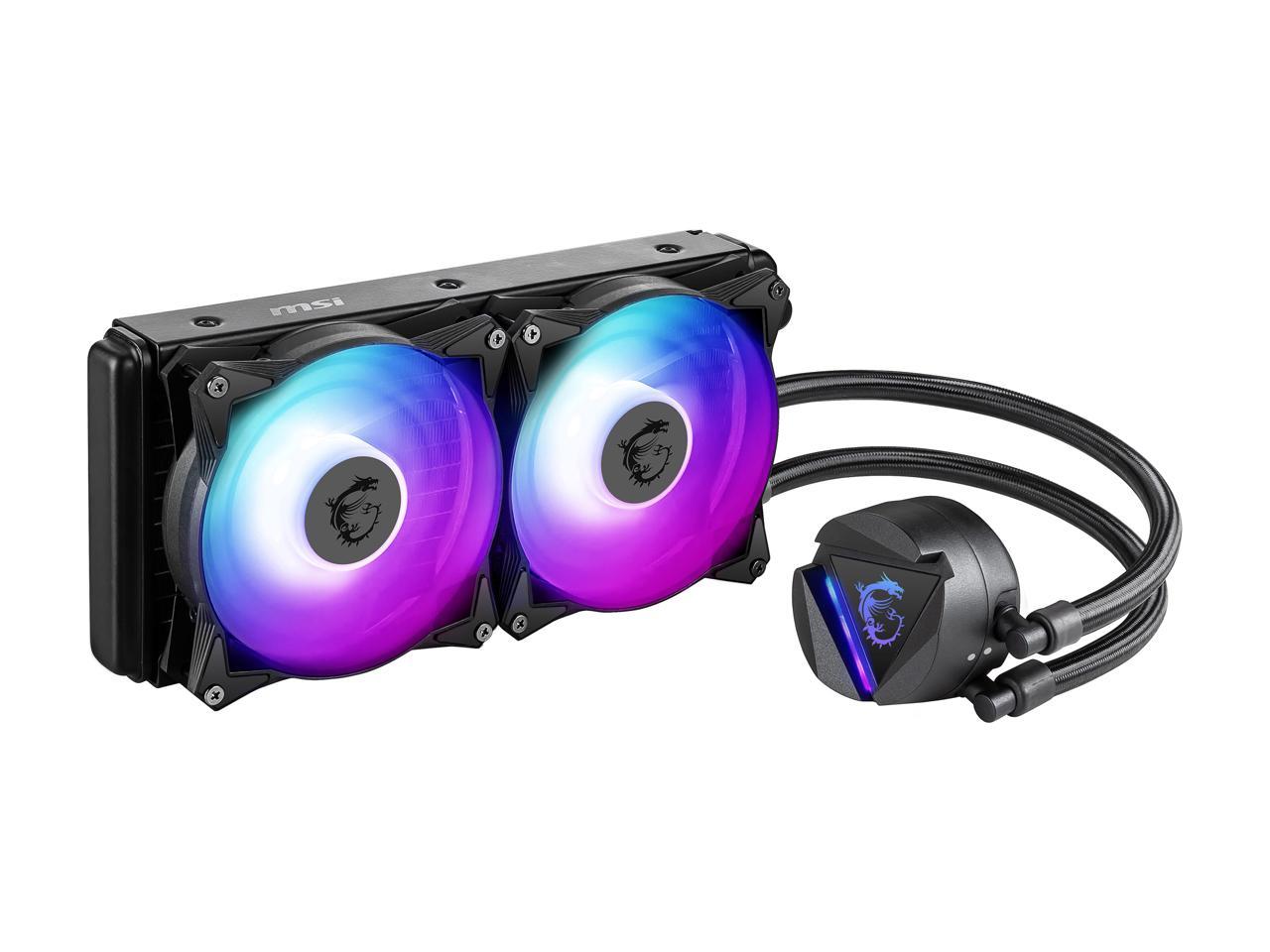 Msi Mag Series Coreliquid 240R, Rgb Cpu Liquid Cooler (Aio): Rotatable Blockhead Design, 240Mm Radiator, Dual 120Mm Rgb Pwm Fans