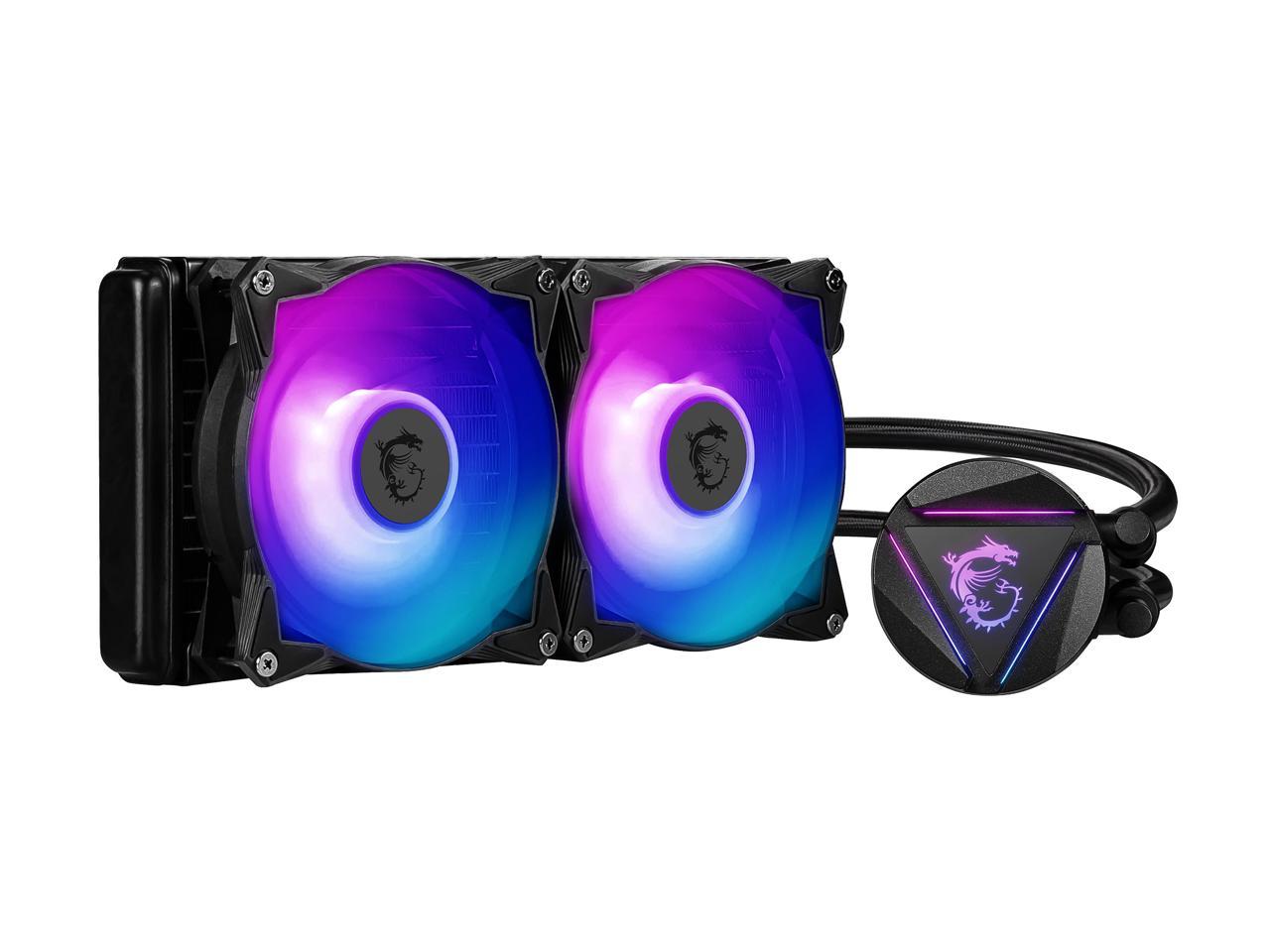 Msi Mag Series Coreliquid 240R, Rgb Cpu Liquid Cooler (Aio): Rotatable Blockhead Design, 240Mm Radiator, Dual 120Mm Rgb Pwm Fans