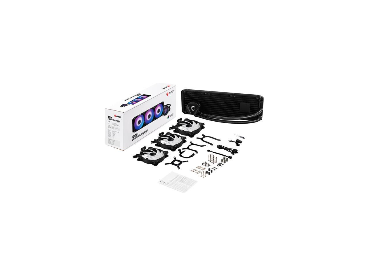 Msi Mag Series Coreliquid 360R, Rgb Cpu Liquid Cooler (Aio): Rotatable Blockhead Design, 360Mm Radiator, Triple 120Mm Rgb Pwm Fans