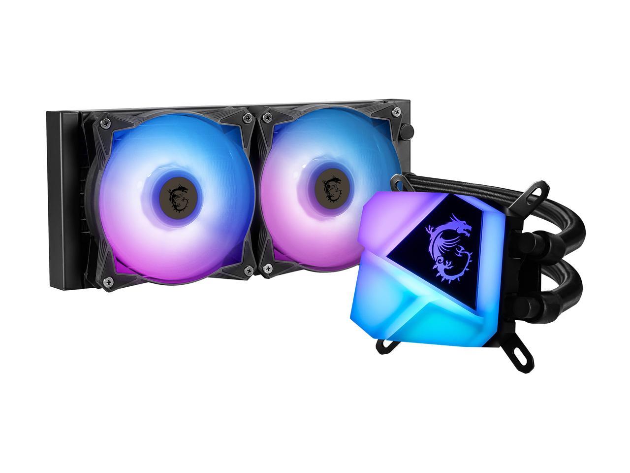 Msi Mag Series Coreliquid C240 Aio Liquid Cpu Cooler, 240Mm Radiator, Dual 120Mm Pwm Fans, Argb Lighting Controlled By Software