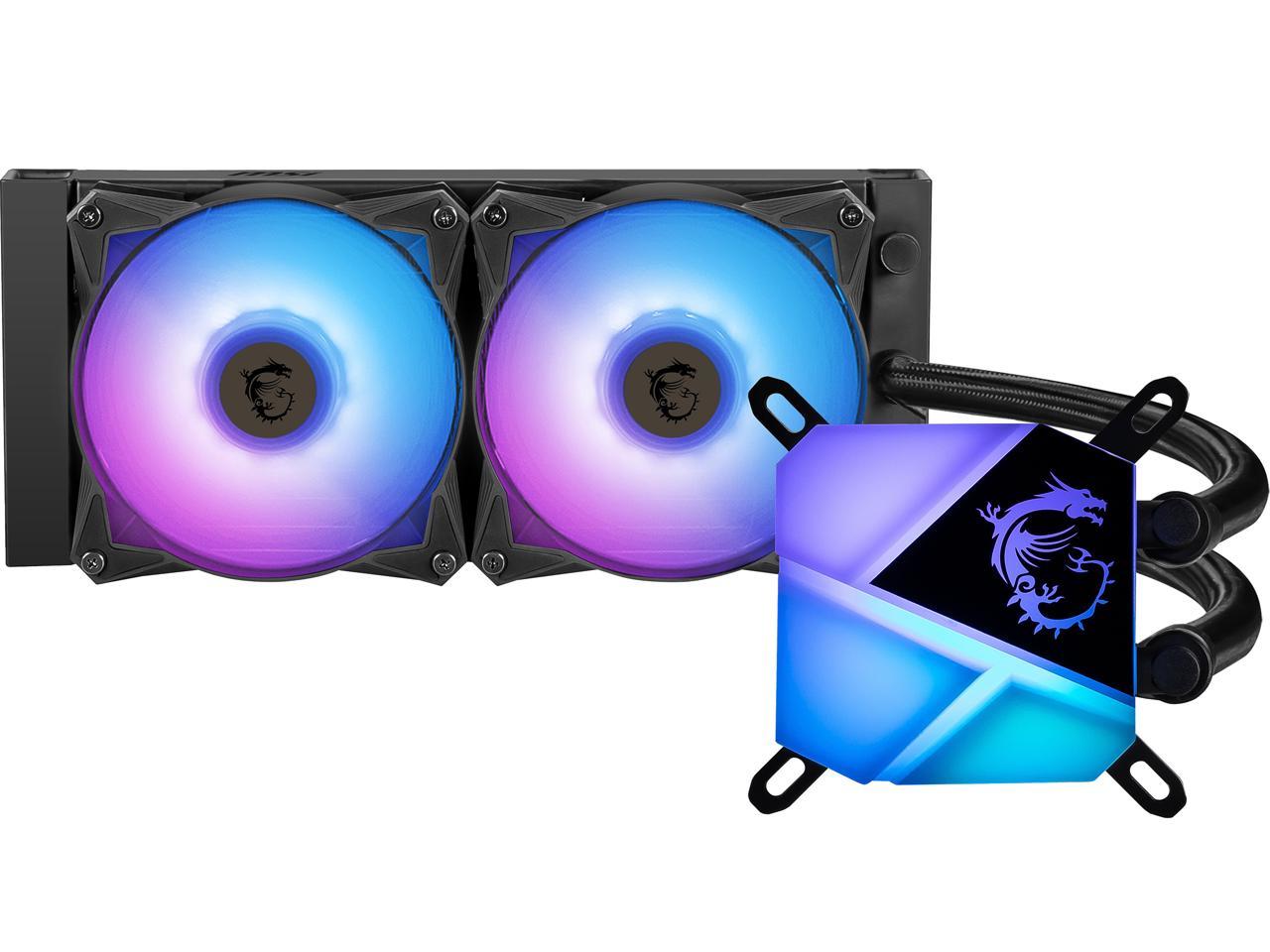 Msi Mag Series Coreliquid C240 Aio Liquid Cpu Cooler, 240Mm Radiator, Dual 120Mm Pwm Fans, Argb Lighting Controlled By Software