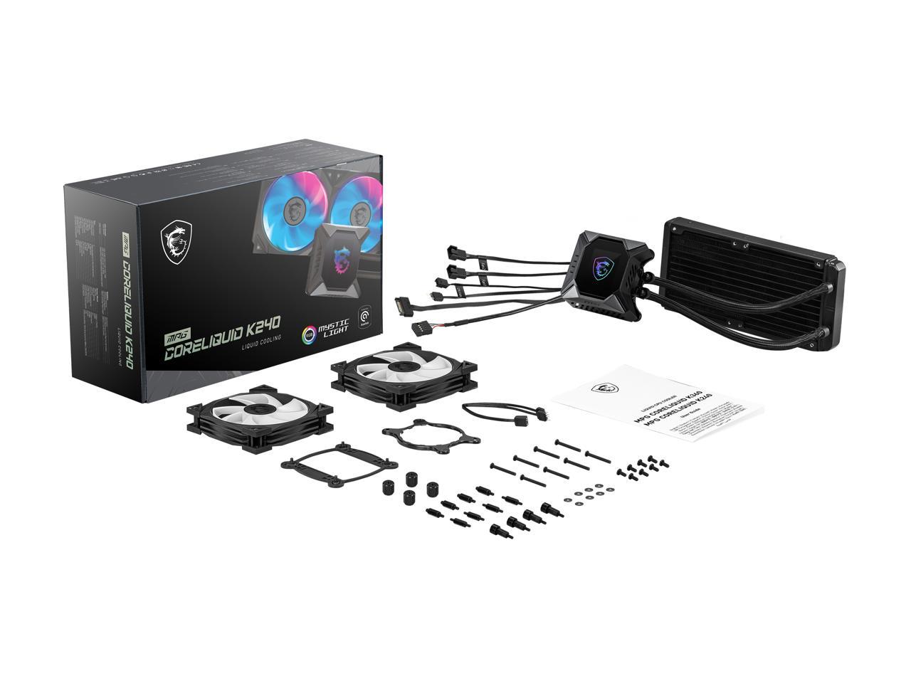 Msi Mpg Series Coreliquid K240, Rgb Cpu Liquid Cooler (Aio): Customizable Lcd Screen Design, 240Mm Radiator, Dual 120Mm Rgb Pwm Fans