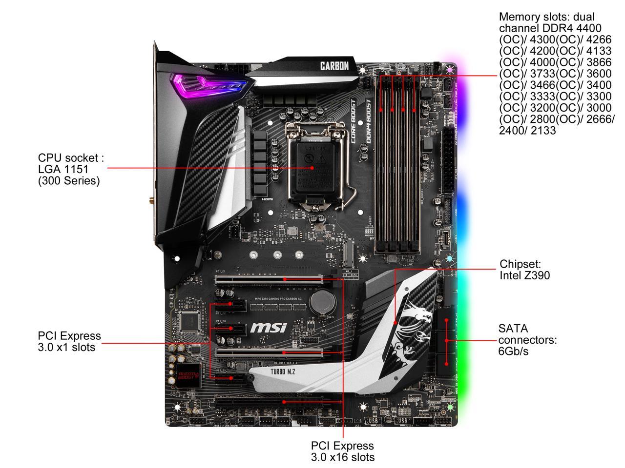Msi Mpg Z390 Gaming Pro Carbon Ac Lga 1151 (300 Series) Intel Z390 Hdmi Sata 6Gb/S Usb 3.1 Atx Intel Motherboard