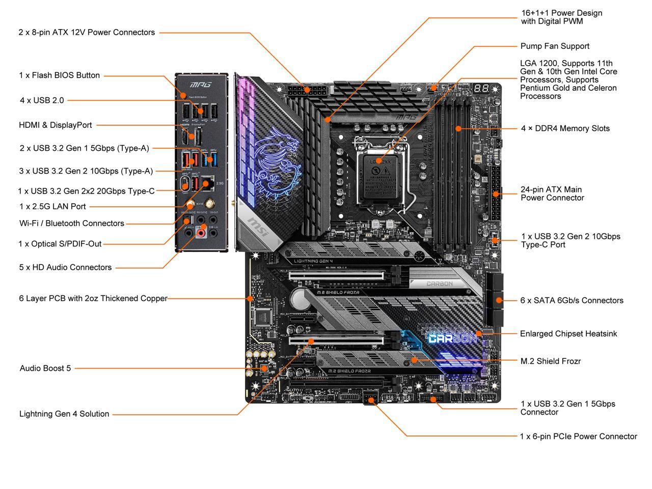 Msi Mpg Z590 Gaming Carbon Wifi Lga 1200 Intel Z590 Sata 6Gb/S Atx Intel Motherboard