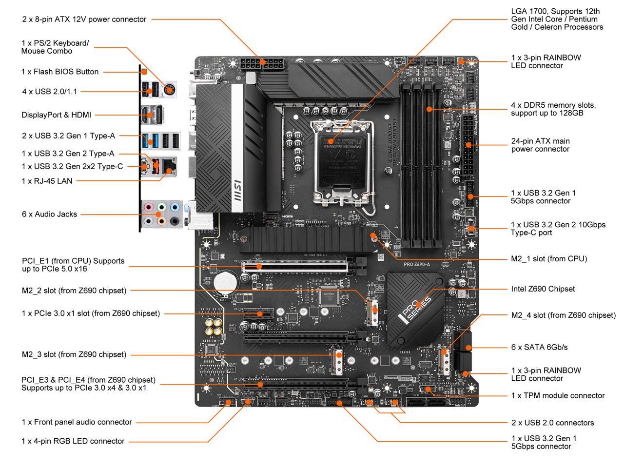 Msi Pro Z690-A Socket Lga1700/ Intel Z690/ Ddr5/ Sata3&Usb3.2/ M.2/ Atx Motherboard