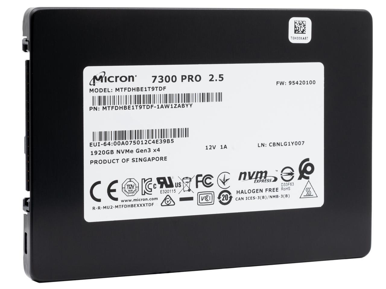 Micron 7300 Pro 1.92Tb 3D Tlc Pcie 3.0 U.2 Data Center Ssd — Mtfdhbe1T9Tdf-1Aw1Zabyy