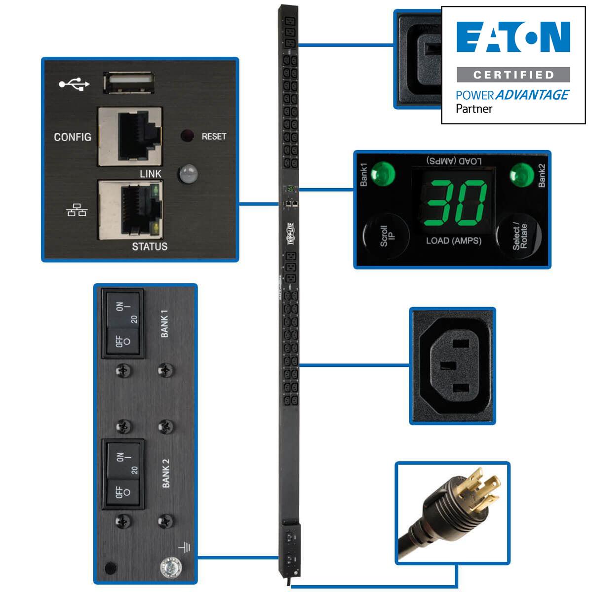 Monitored PDU 5.5kW - Single Phase Power Distribution Unit | Eaton PDUMNV30HV2LX