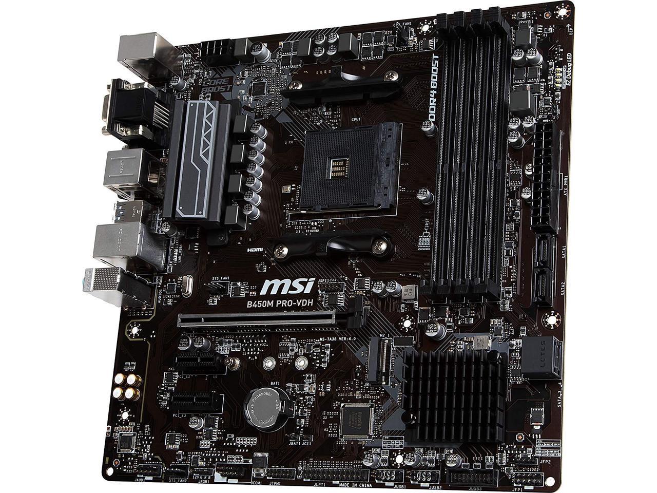 Msi B450M Pro-Vdh Am4 Amd B450 Sata 6Gb/S Usb 3.1 Hdmi Amd Motherboard