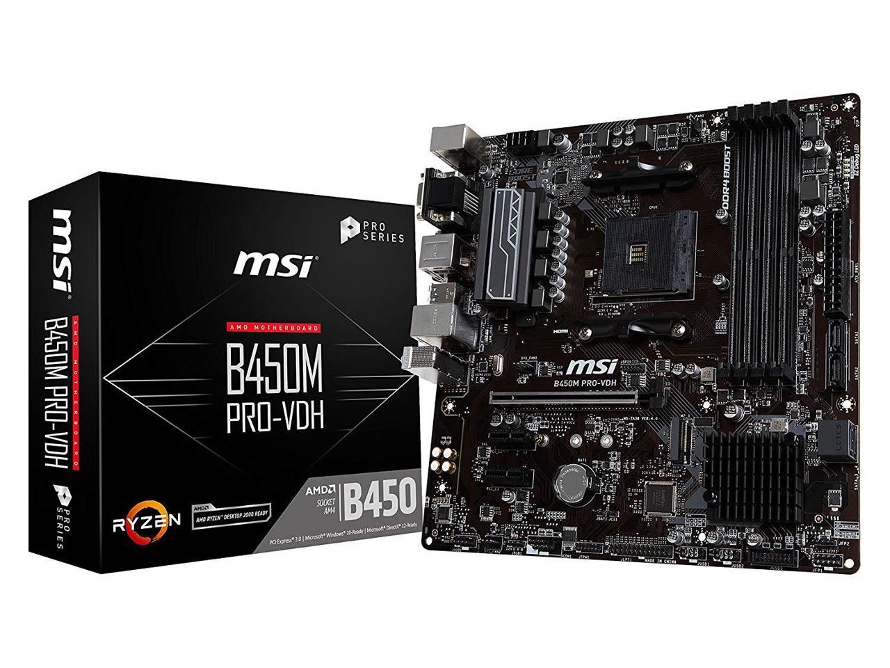 Msi B450M Pro-Vdh Am4 Amd B450 Sata 6Gb/S Usb 3.1 Hdmi Amd Motherboard