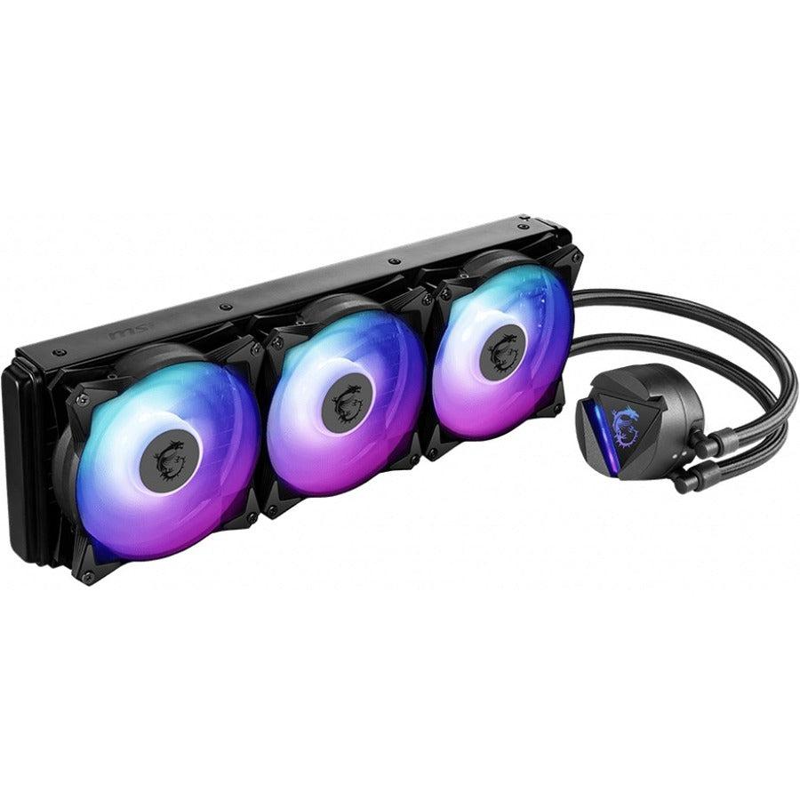 Msi Mag Series Coreliquid 360R, Rgb Cpu Liquid Cooler (Aio): Rotatable Blockhead Design, 360Mm Radiator, Triple 120Mm Rgb Pwm Fans