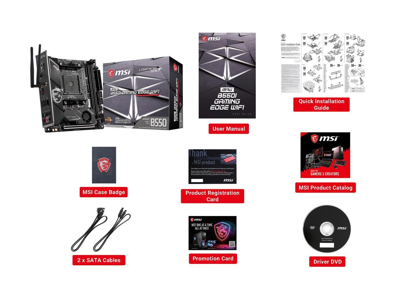 Msi Mpg B550I Gaming Edge Wifi Am4 Amd B550 Sata 6Gb/S Mini Itx Amd Motherboard