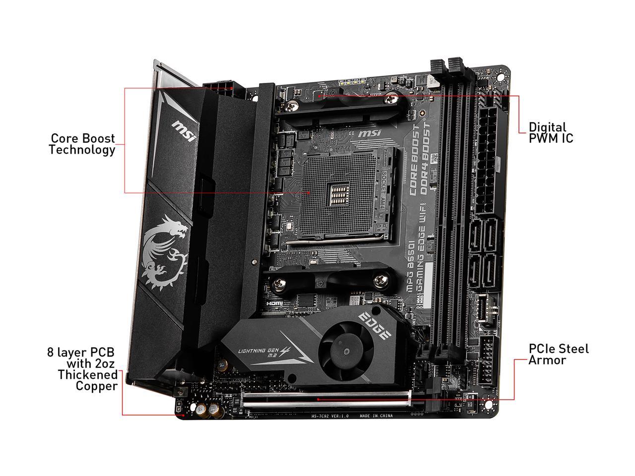 Msi Mpg B550I Gaming Edge Wifi Am4 Amd B550 Sata 6Gb/S Mini Itx Amd Motherboard