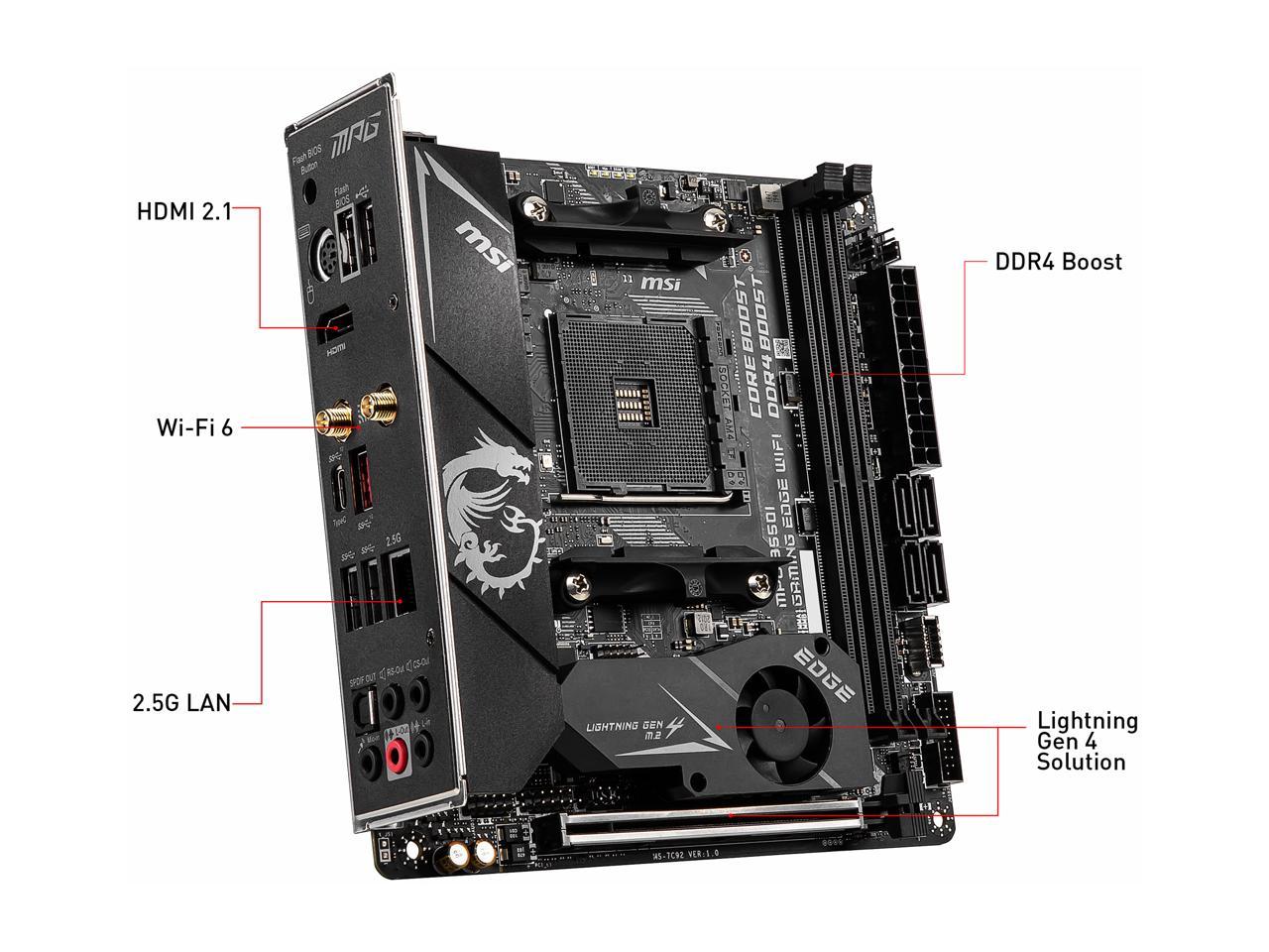 Msi Mpg B550I Gaming Edge Wifi Am4 Amd B550 Sata 6Gb/S Mini Itx Amd Motherboard