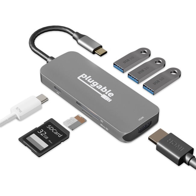 Plugable USB C Hub Multiport Adapter, 7-in-1 Hub Compatible with MacBook Pro, Windows, Chromebook, Dell XPS, Thunderbolt 3 and More USBC-7IN1