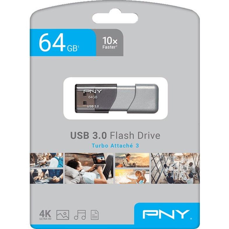 Pny 64Gb Usb 3.0 Usb Flash Drive Usb Type-A 3.2 Gen 1 (3.1 Gen 1) Silver